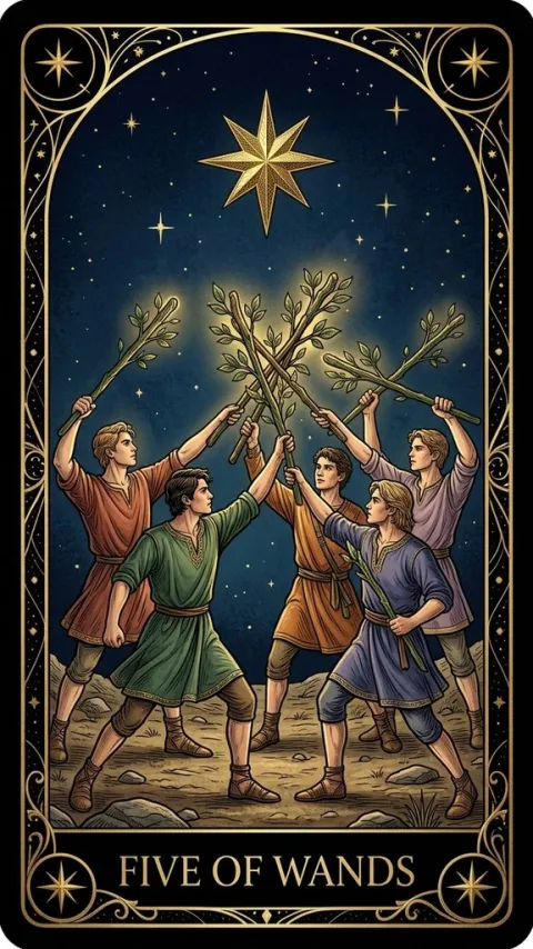 Пятёрка Жезлов (Five of Wands)