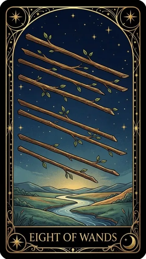 Восьмёрка Жезлов (Eight of Wands)