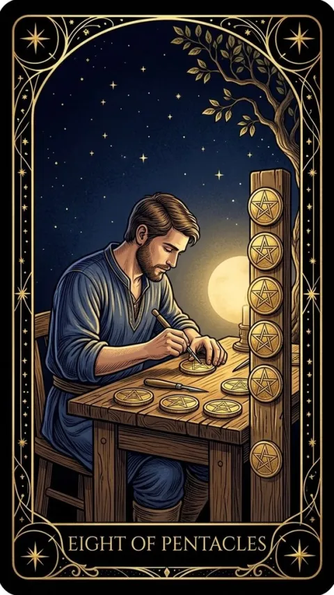 Вісімка Пентаклів (Eight of Pentacles)